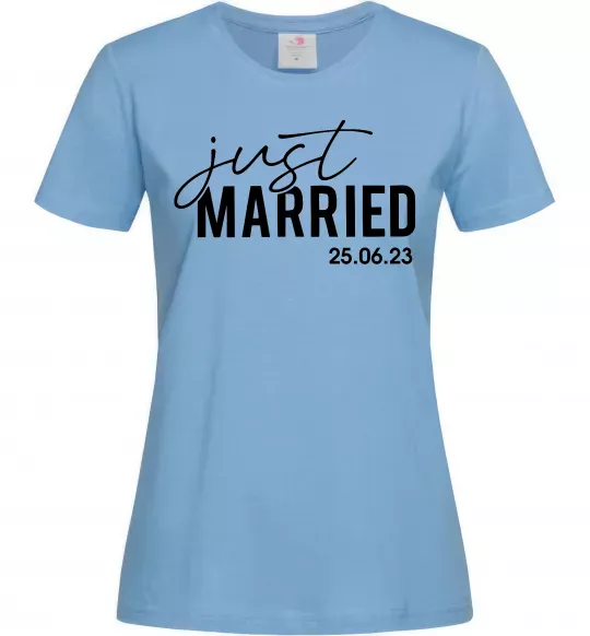 Жіноча футболка Just married with date Блакитний фото
