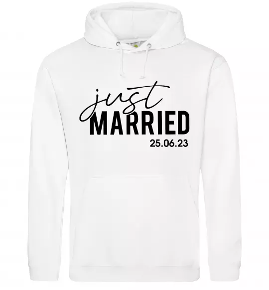 Чоловіча толстовка (худі) Just married with date Білий фото