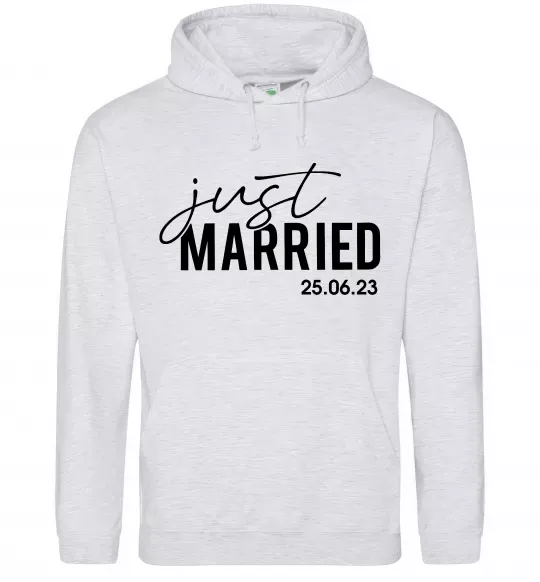 Чоловіча толстовка (худі) Just married with date Сірий меланж фото