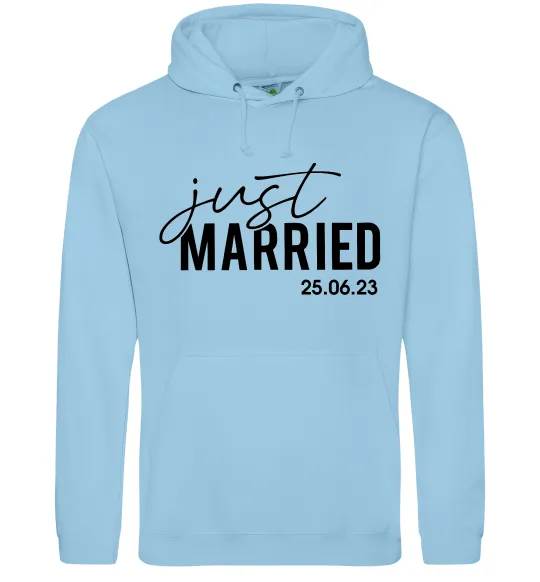 Мужская толстовка (худи) Just married with date Голубой фото