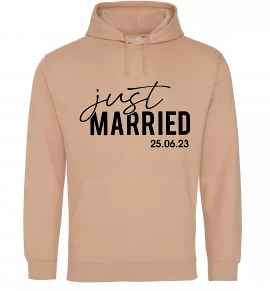 Женская толстовка (худи) Just married with date Песочный фото