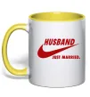 Чашка с цветной ручкой Husband just married Солнечно желтый фото