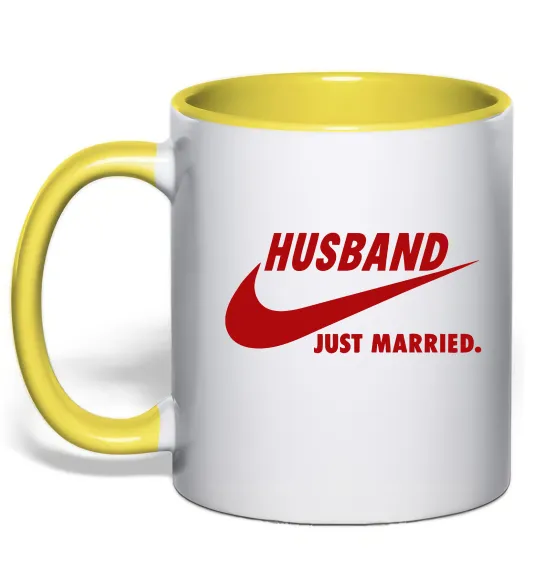 Чашка с цветной ручкой Husband just married Лимонный фото