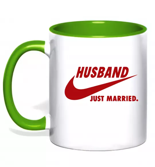 Чашка с цветной ручкой Husband just married Зеленый фото