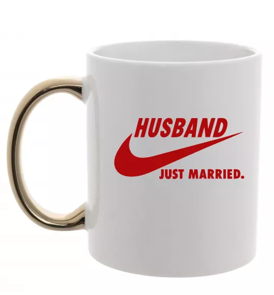 Чашка с цветной ручкой Husband just married Золото фото