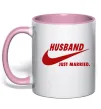 Чашка с цветной ручкой Husband just married Нежно розовый фото