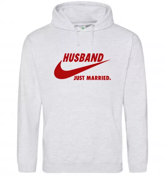 Мужская толстовка (худи) Husband just married Серый меланж фото