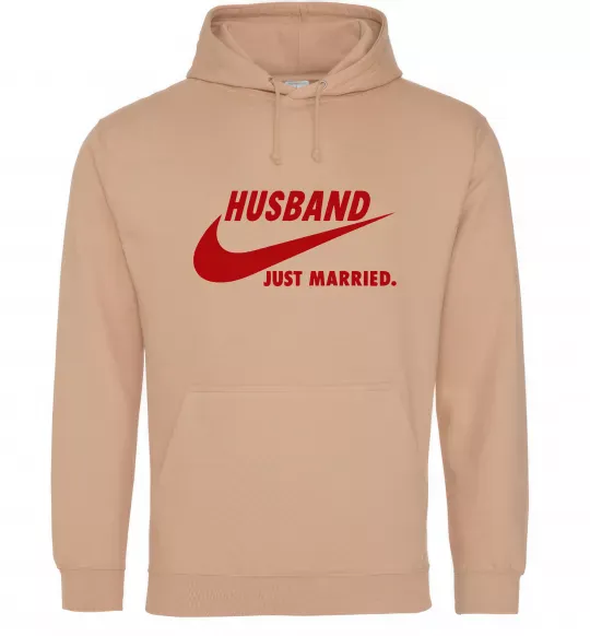 Мужская толстовка (худи) Husband just married Песочный фото