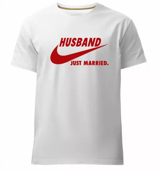 Мужская премиум футболка Husband just married Белый фото