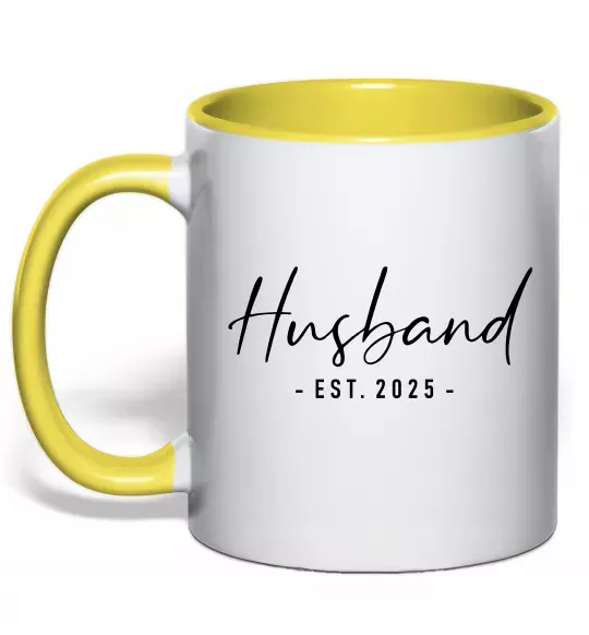 Чашка с цветной ручкой Husband est Солнечно желтый фото