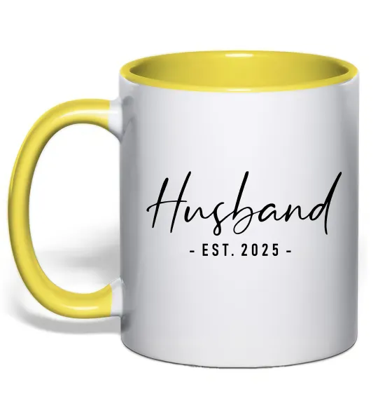 Чашка с цветной ручкой Husband est Лимонный фото