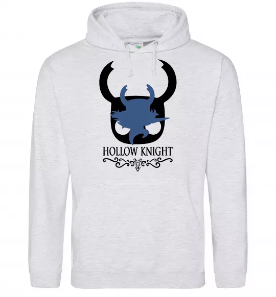 Мужская толстовка (худи) Hollow knight лицар Серый меланж фото