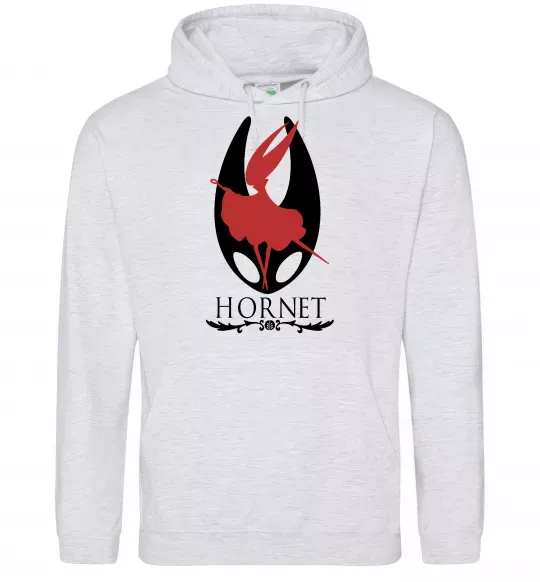 Мужская толстовка (худи) Hollow knight Hornet Серый меланж фото