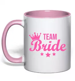 Чашка з кольоровою ручкою Bride team holographic Ніжно рожевий фото