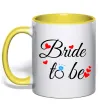 Чашка з кольоровою ручкою Bride to be hearts Лимонний фото