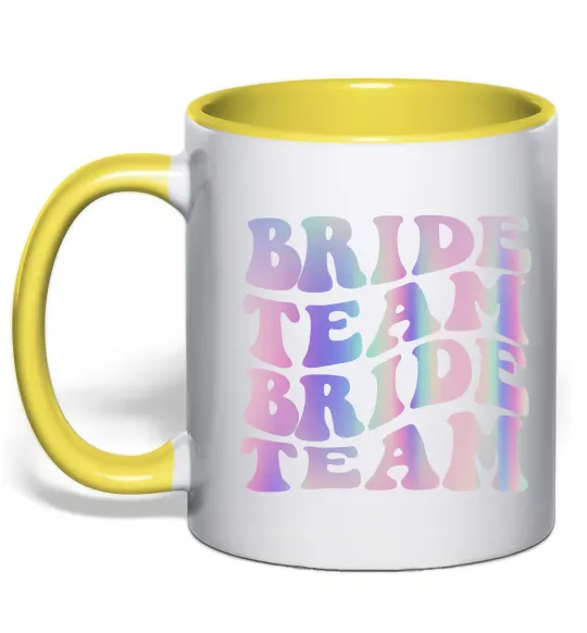 Чашка с цветной ручкой Bride team holographic Лимонный фото