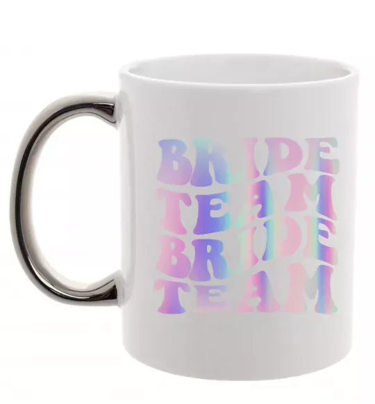 Чашка з кольоровою ручкою Bride team holographic Срібло фото