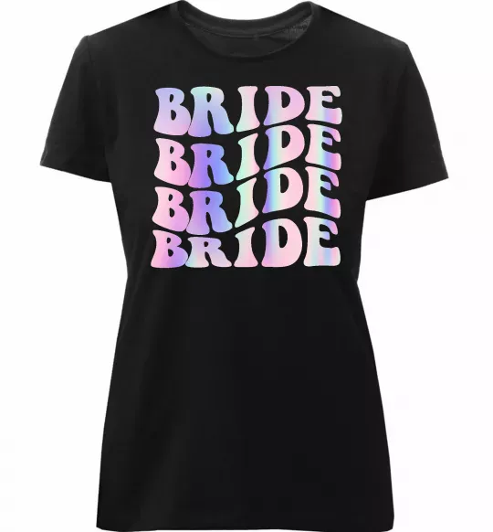 Женская премиум футболка Bride holographic Черный фото