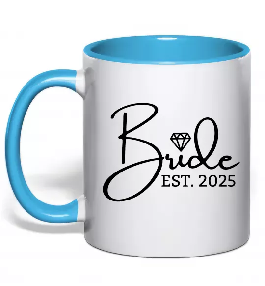 Чашка з кольоровою ручкою Bride est. date Блакитний фото