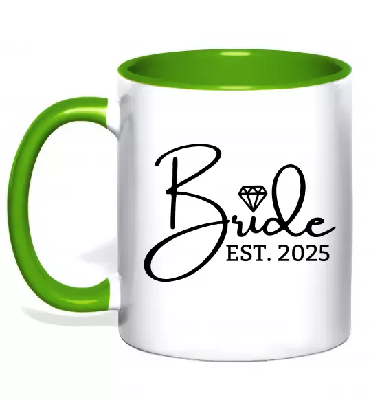 Чашка з кольоровою ручкою Bride est. date Зелений фото