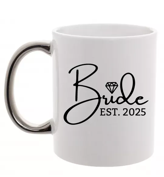 Чашка з кольоровою ручкою Bride est. date Срібло фото