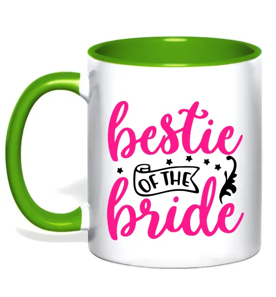 Чашка з кольоровою ручкою Bestie of the bride Лаймовий фото