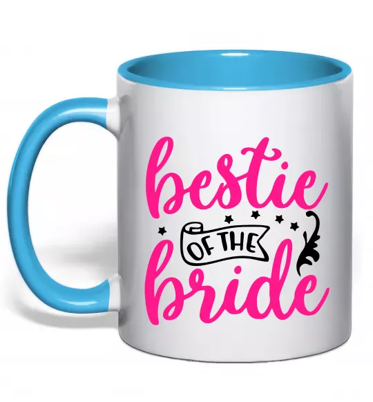Чашка з кольоровою ручкою Bestie of the bride Блакитний фото