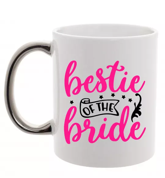 Чашка з кольоровою ручкою Bestie of the bride Срібло фото