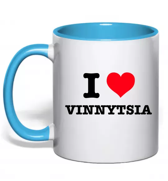 Чашка с цветной ручкой I love Vinnytsia Голубой фото