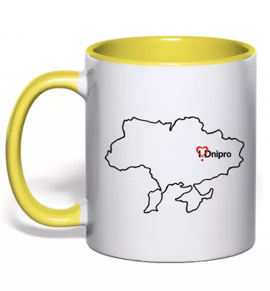 Чашка с цветной ручкой Дніпро карта Солнечно желтый фото