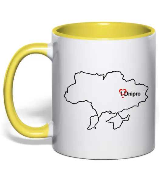 Чашка с цветной ручкой Дніпро карта Лимонный фото