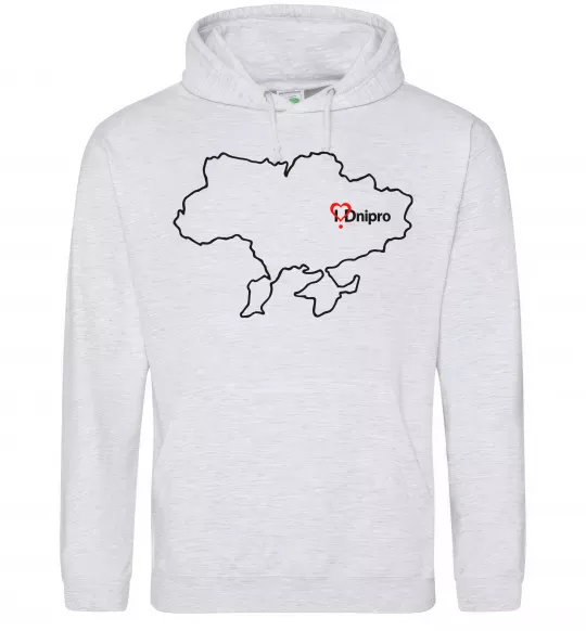 Чоловіча толстовка (худі) Дніпро карта Сірий меланж фото