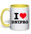 Чашка з кольоровою ручкою I love Dnipro Сонячно жовтий фото