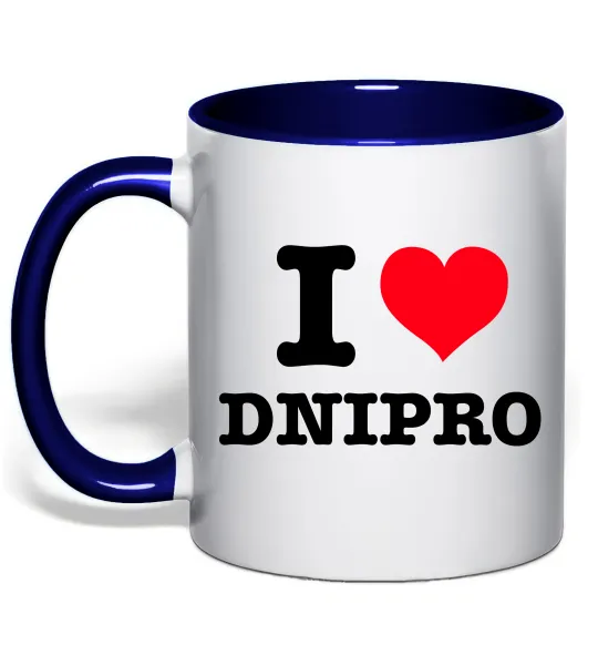 Чашка з кольоровою ручкою I love Dnipro Глибокий темно-синій фото