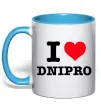 Чашка з кольоровою ручкою I love Dnipro Блакитний фото