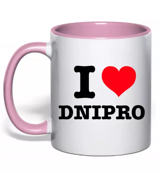Чашка з кольоровою ручкою I love Dnipro Ніжно рожевий фото