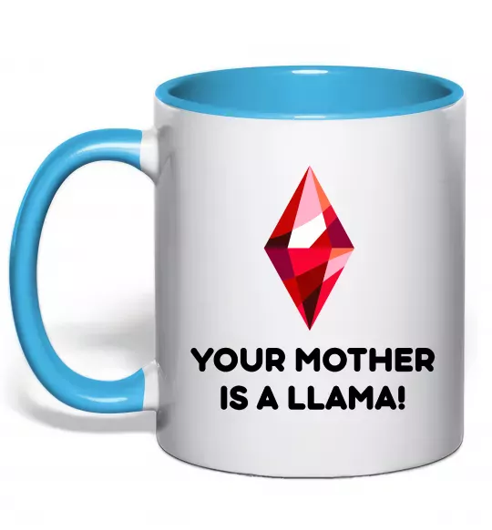 Чашка с цветной ручкой Your mother is a LLama Голубой фото