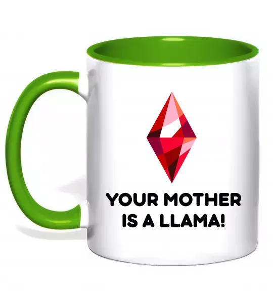 Чашка с цветной ручкой Your mother is a LLama Зеленый фото