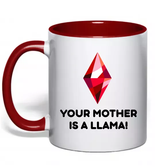 Чашка с цветной ручкой Your mother is a LLama Красный фото