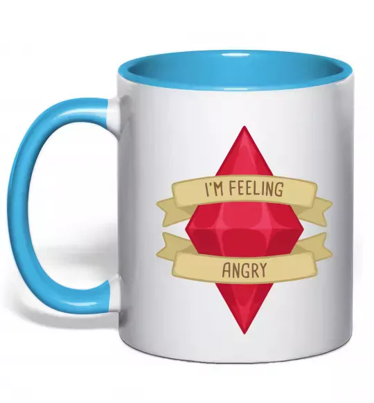 Чашка з кольоровою ручкою Feeling angry Блакитний фото