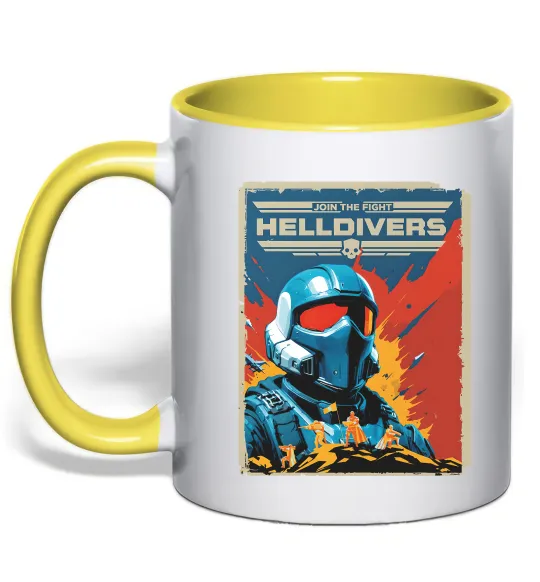 Чашка з кольоровою ручкою Helldivers join the fight Лимонний фото