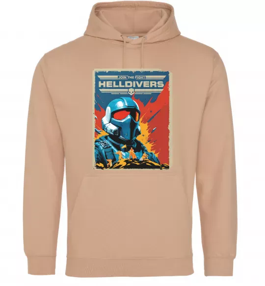 Мужская толстовка (худи) Helldivers join the fight Песочный фото