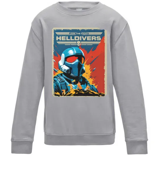Детский Свитшот Helldivers join the fight Серый меланж фото