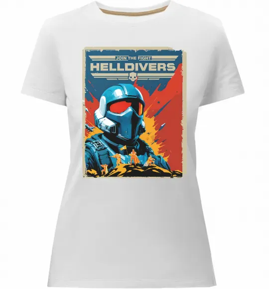 Женская премиум футболка Helldivers join the fight Белый фото