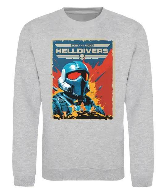 Світшот Helldivers join the fight Сірий меланж фото