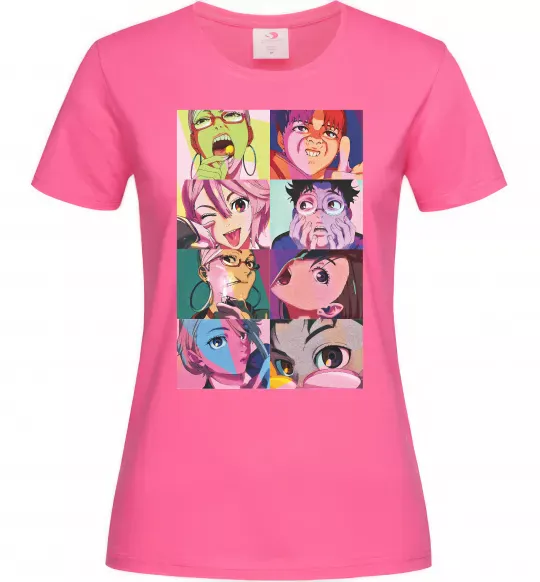 Жіноча футболка Дандадан колаж Яскраво-рожевий фото
