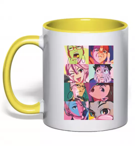 Чашка с цветной ручкой Дандадан колаж Солнечно желтый фото