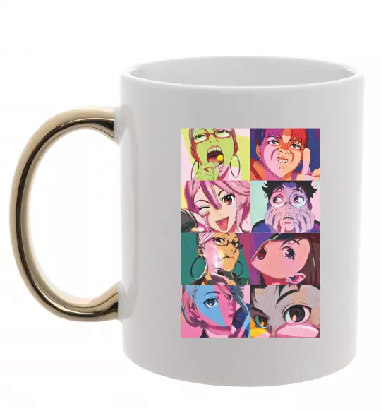 Чашка с цветной ручкой Дандадан колаж Золото фото