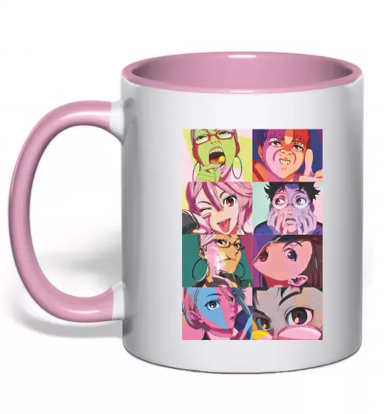 Чашка с цветной ручкой Дандадан колаж Нежно розовый фото