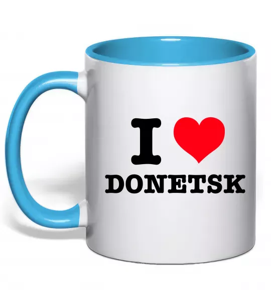 Чашка з кольоровою ручкою I love Donetsk Блакитний фото